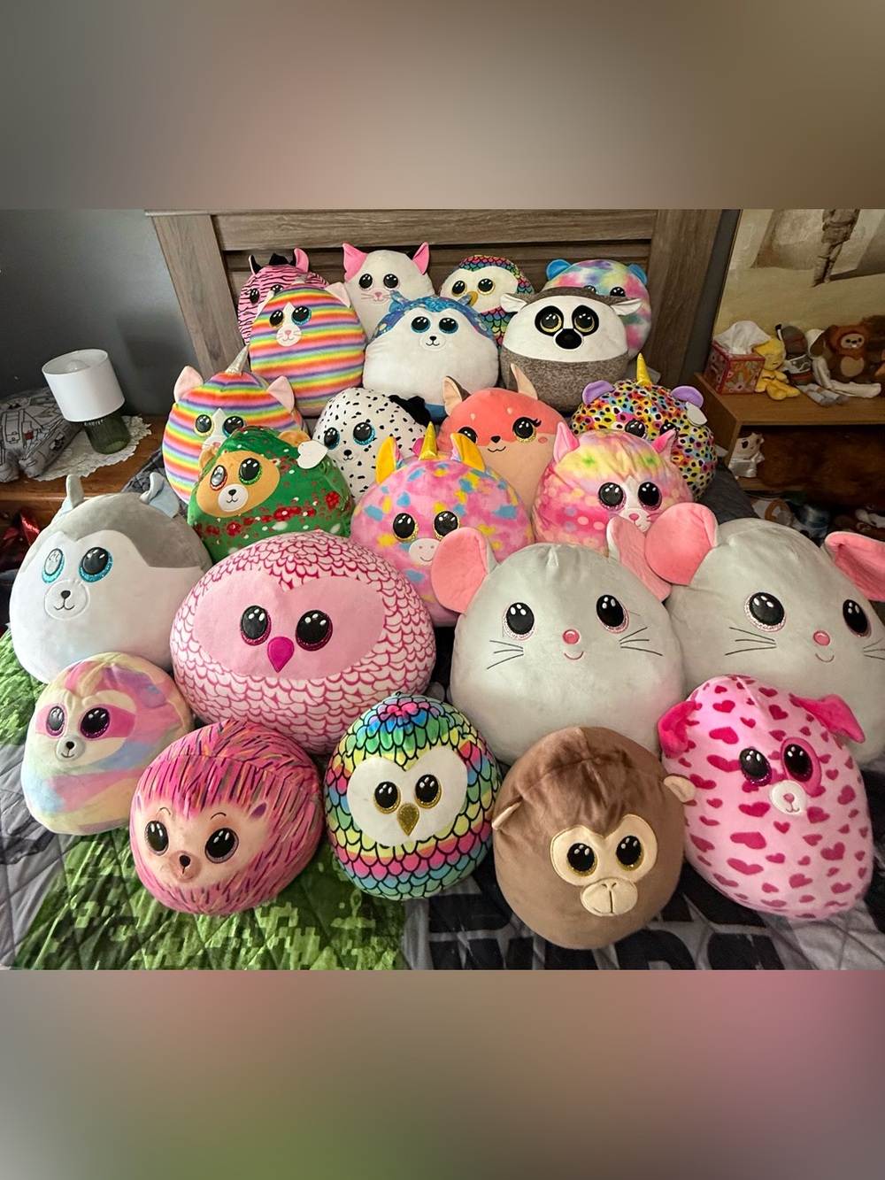 Ty Plush Assorted Round Plushies - Pink, White, Brown, Rainbow